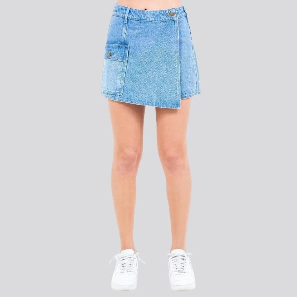 Trendy mid rise denim jeans skort