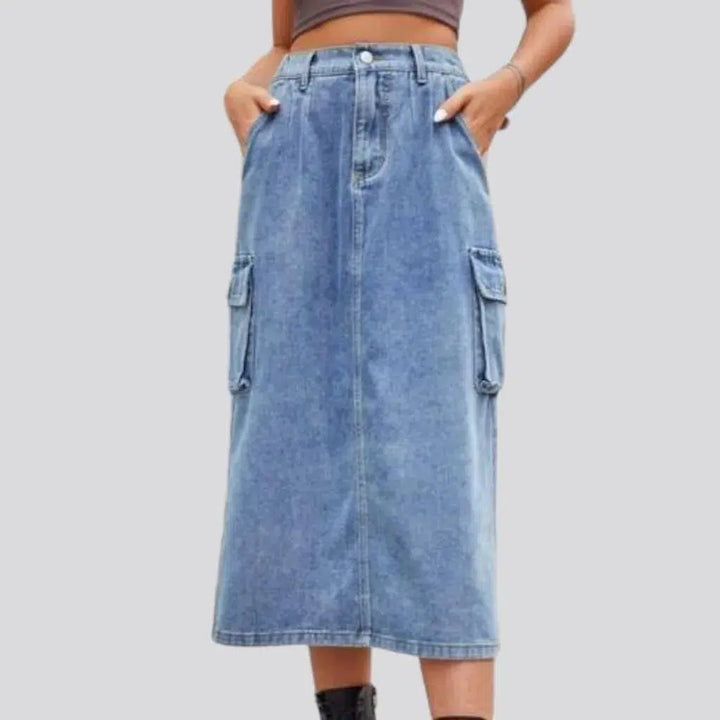 Long back-slit jean skirt
 for ladies