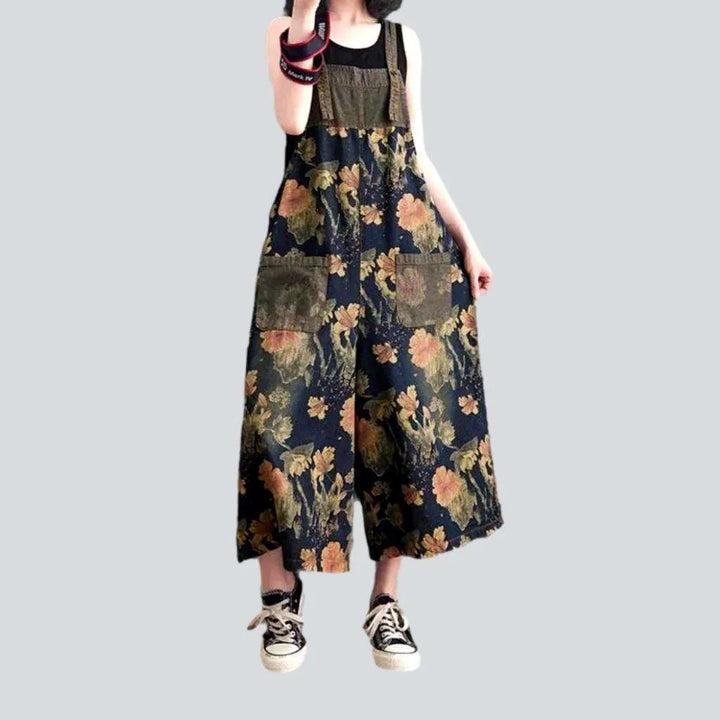 Wide leg painted denim dungaree for women