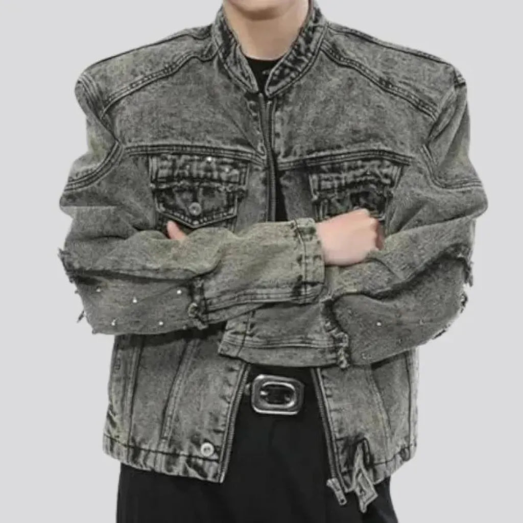 Round-collar men's jeans jacket