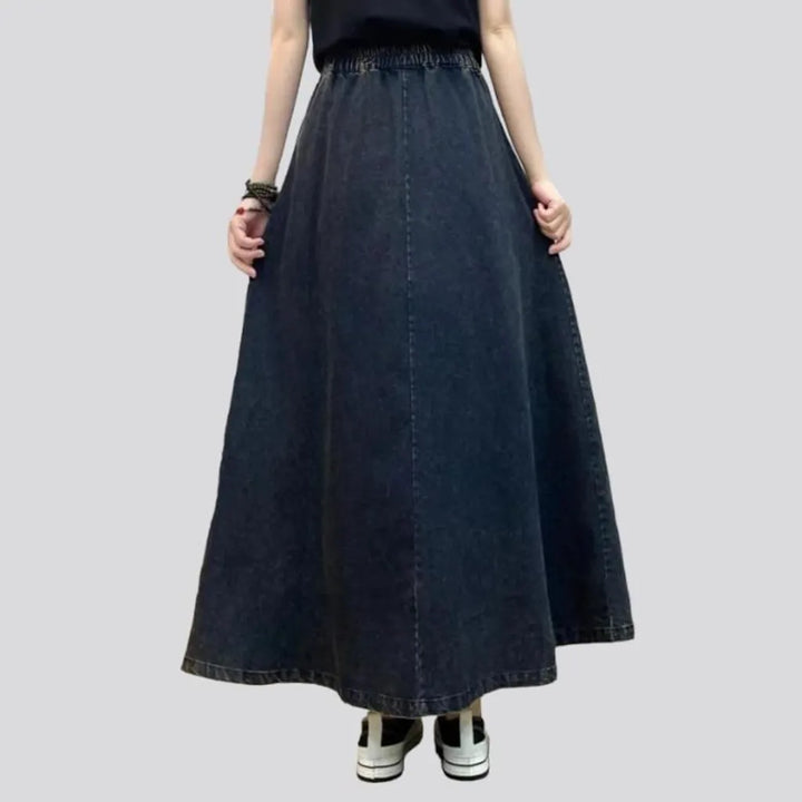 Long boho denim skirt for ladies