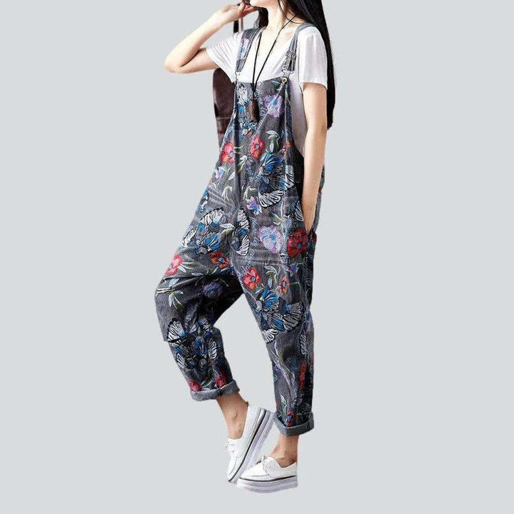 Floral women's denim jumpsuit