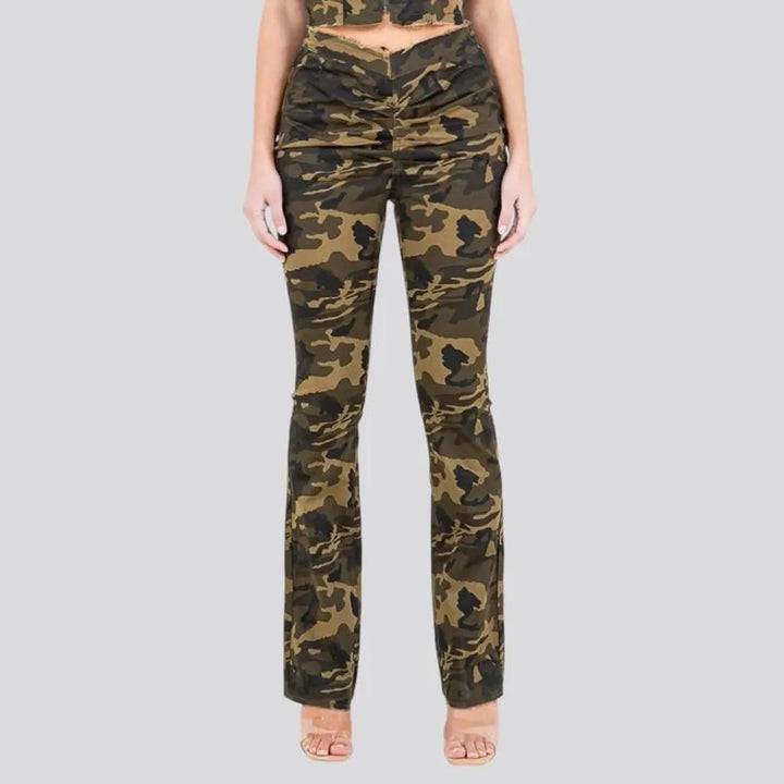 Fashionable stretchable camouflage women's jeans