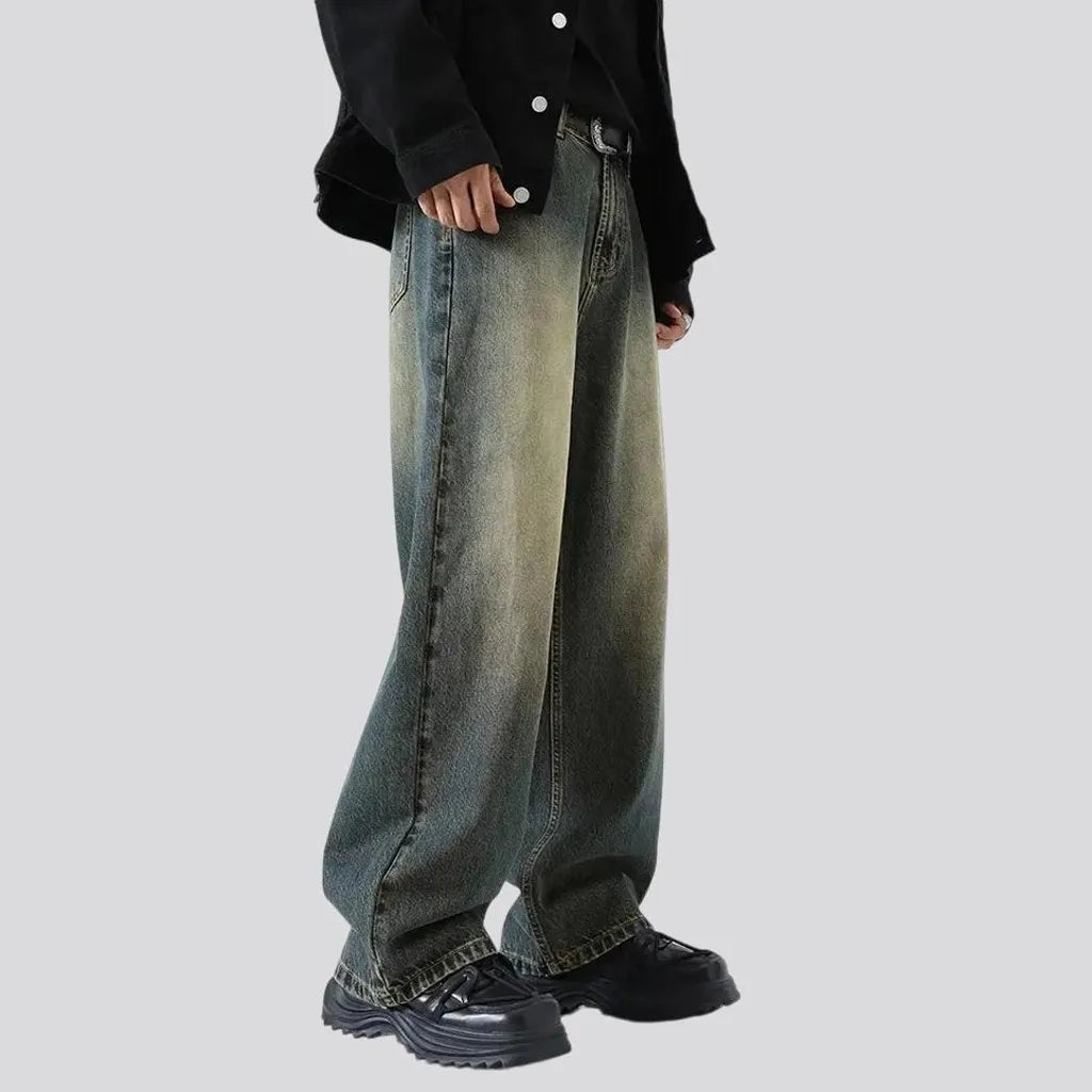 Fashionable baggy fit mid rise men's jeans