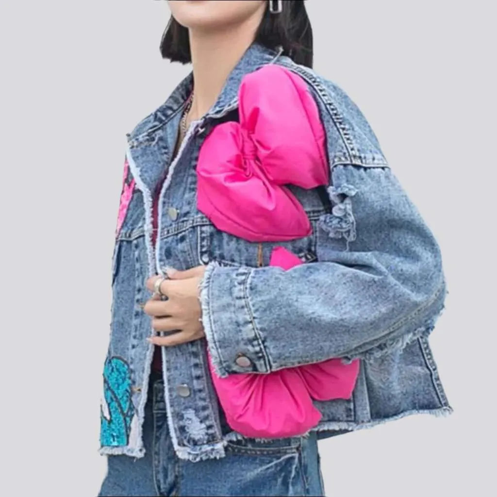 Ribbon jean jacket
 for women