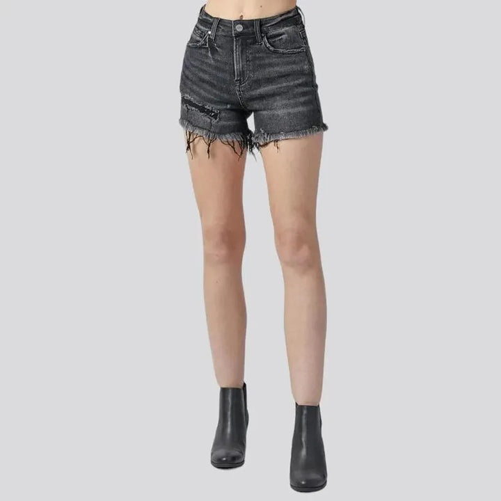 High-waist frayed-hem jeans shorts for women