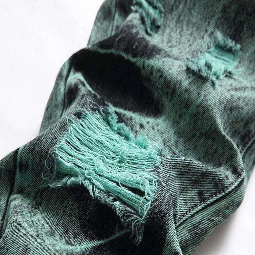 Green over-dyed jeans for men