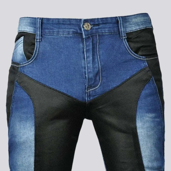 Stonewashed men's motorcycle jeans