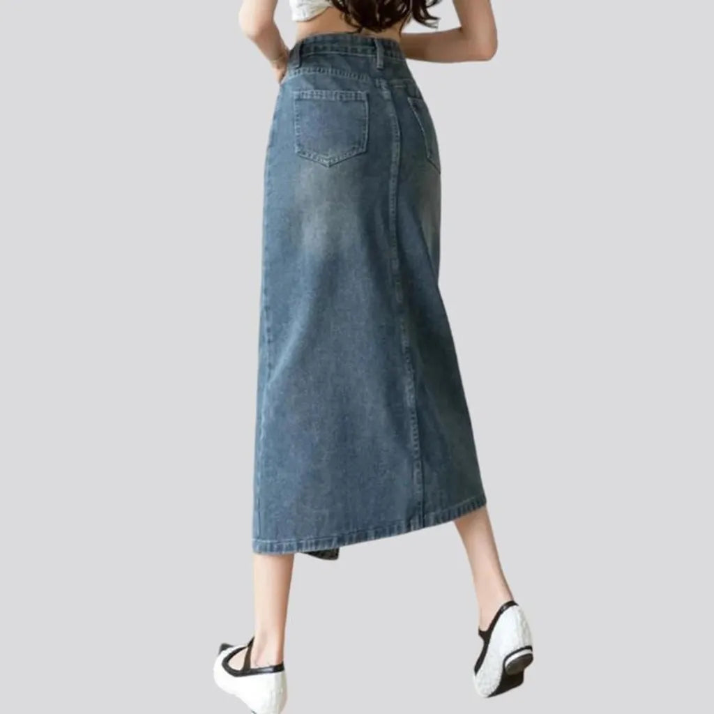 Long sanded women's jeans skirt