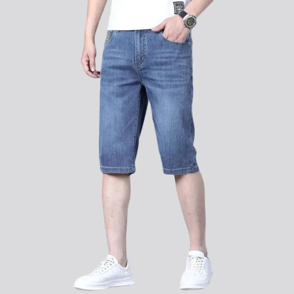 Sanded stonewashed denim shorts