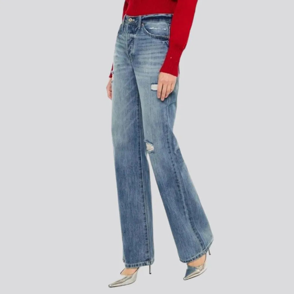 Wide-leg distressed jeans
 for women