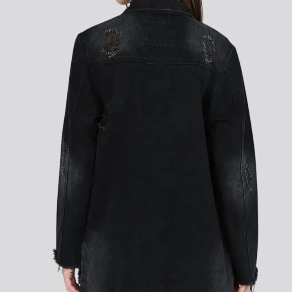 Chic frayed hem women's denim shirt