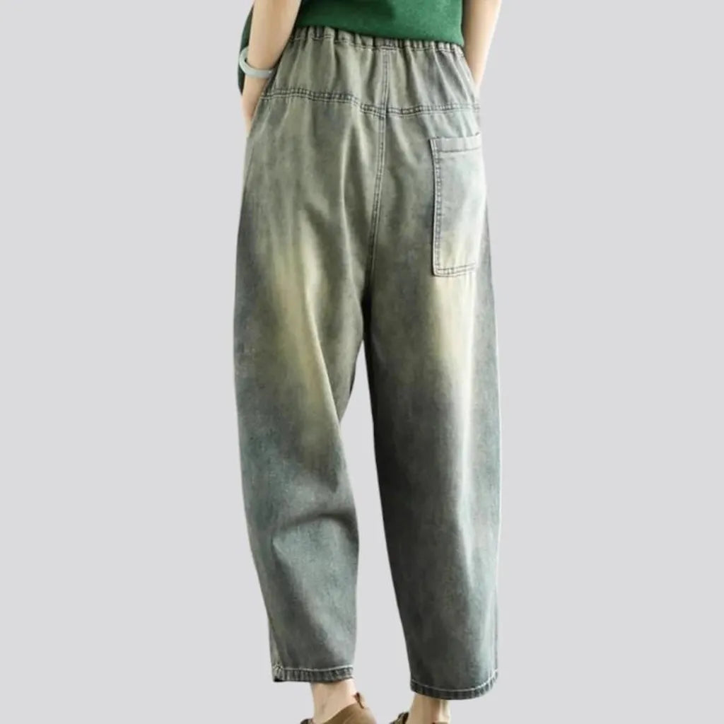 High-waist sanded jean pants for ladies