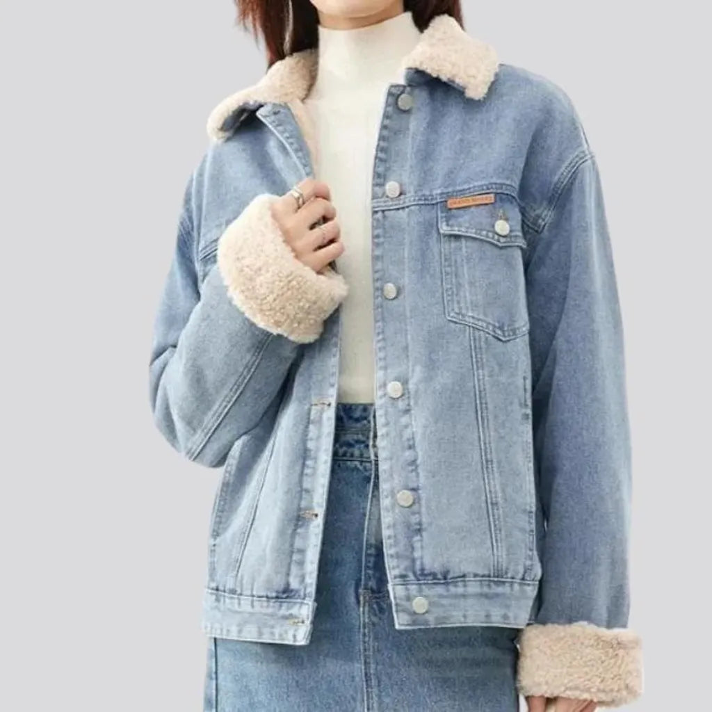 Sherpa fashion denim jacket
 for women