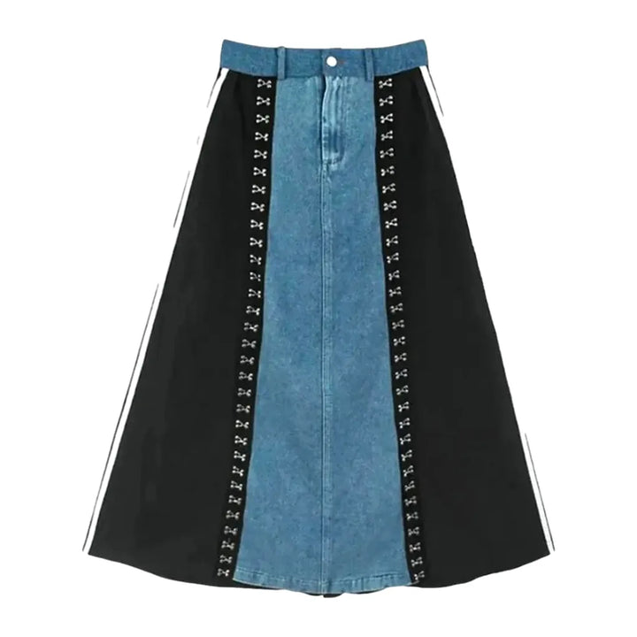 Boho Style Maxi Denim Skirt - Black