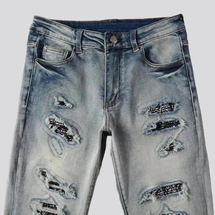 Mid rise men's distressed jeans