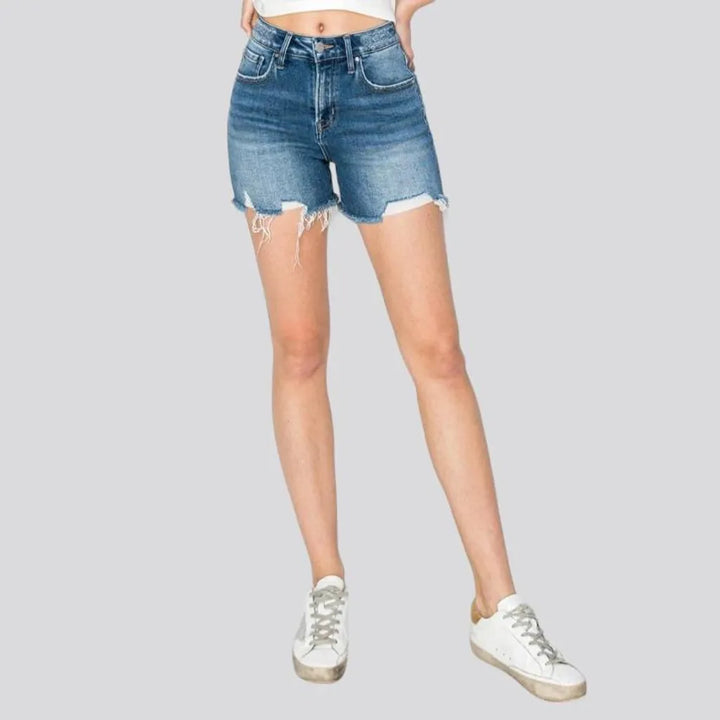 Distressed high-waist denim shorts for ladies