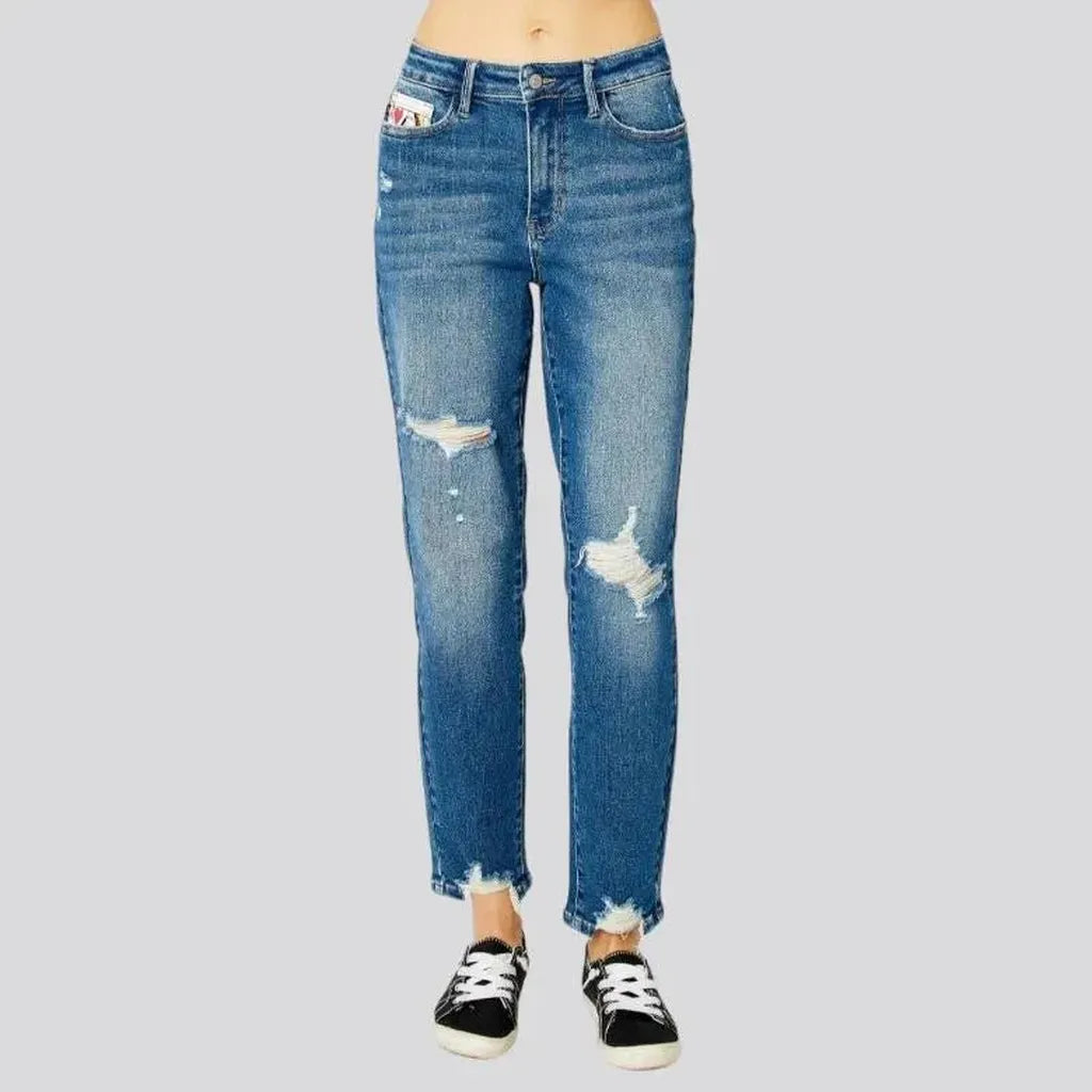 Sanded mom jeans
 for ladies