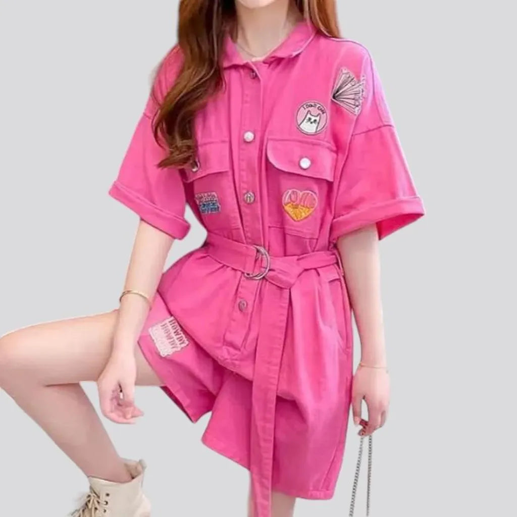 Stylish pink denim jumpsuit for ladies