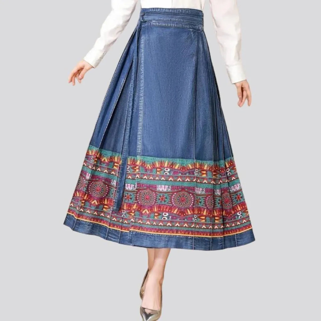 Long high-waist jean skirt
 for women