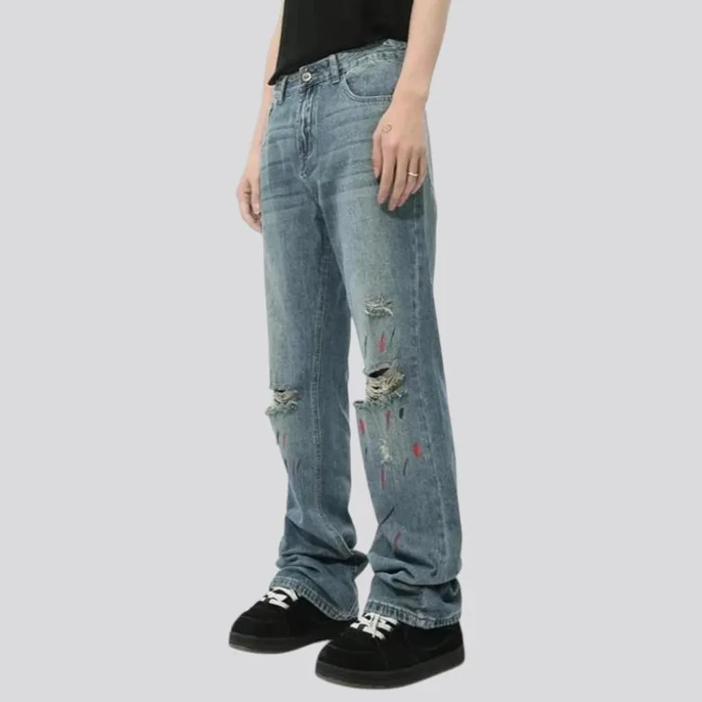 Distressed boot-flare men's jeans