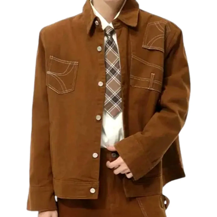 Fashionable Oversized Boho Men's Jean Jacket - Brown