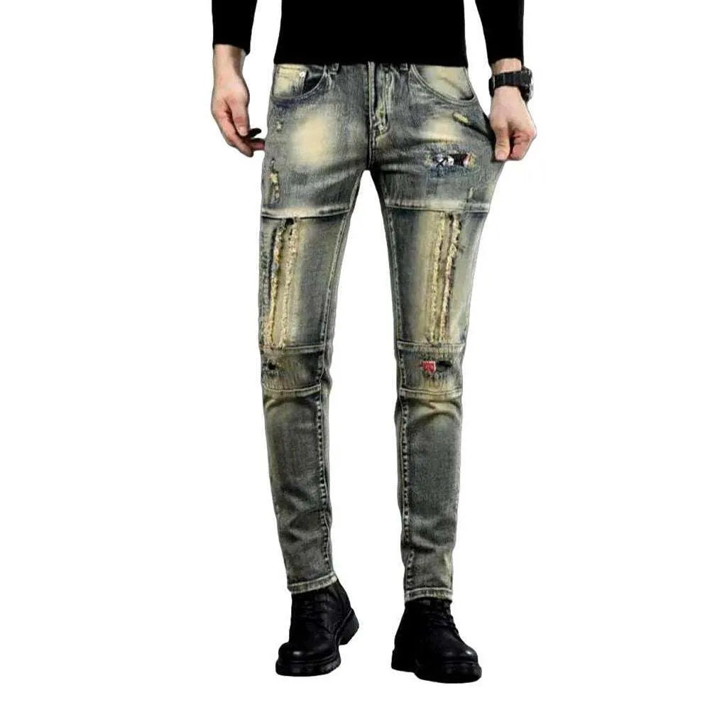 Aged stretchy men's jeans