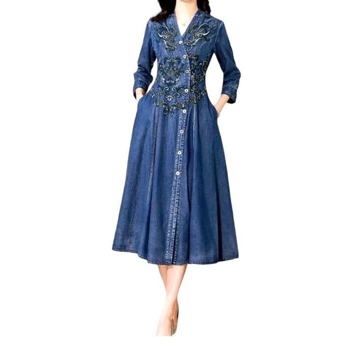 Asymmetric Fit-and-flare Denim Dress - Blue