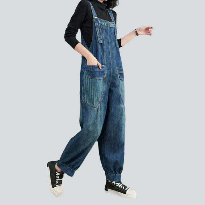 Striped jean overall for women