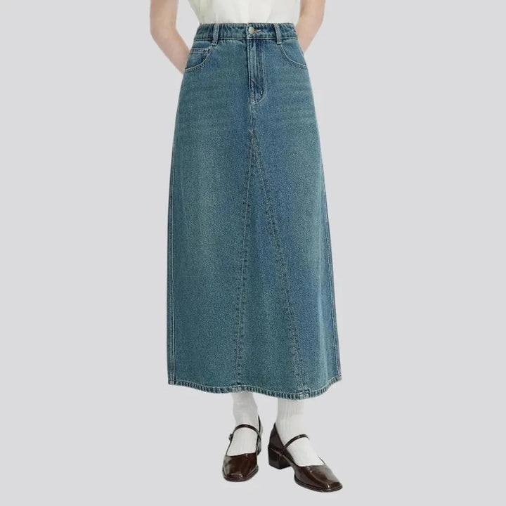 Classic high-rise whiskered denim skirt