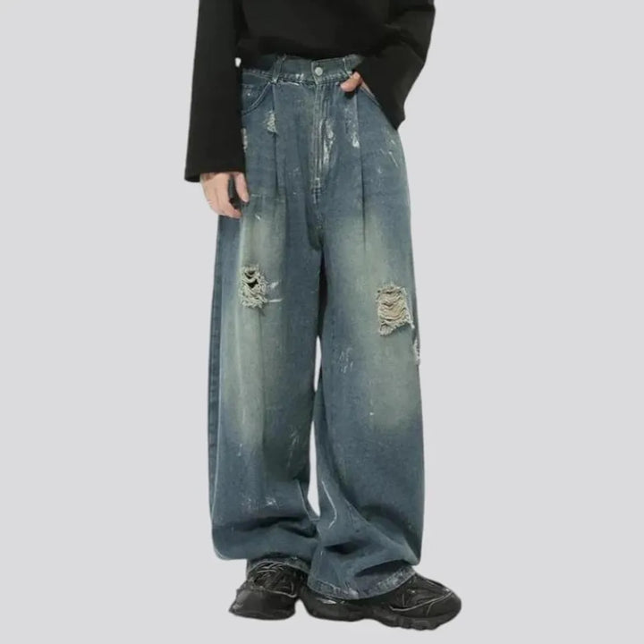 High waist baggy-fit men's jeans