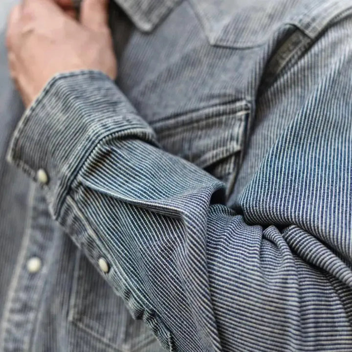 Medium length cowboy style denim shirt for men