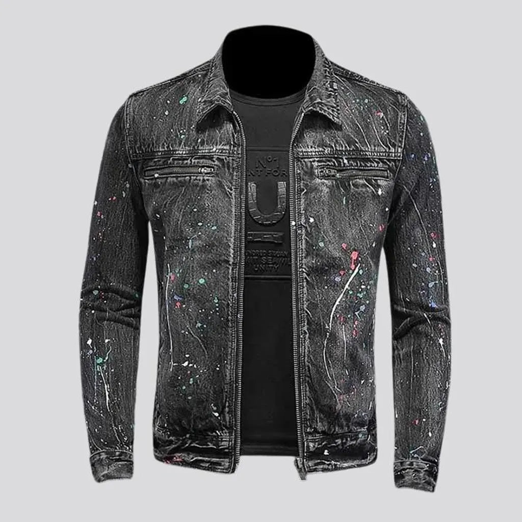 Y2k paint pattern slim men's denim jacket