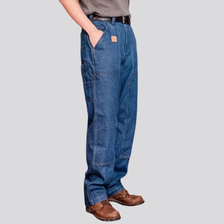 Straight medium-wash work jeans for men