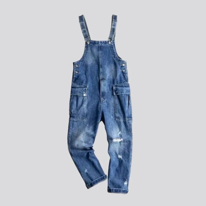 Distressed denim overall for men