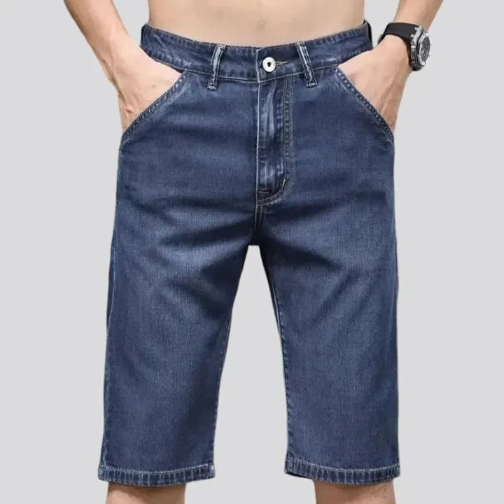 Knee-length mid-waist denim shorts for men