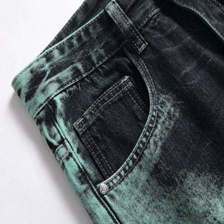 Green over-dyed jeans for men