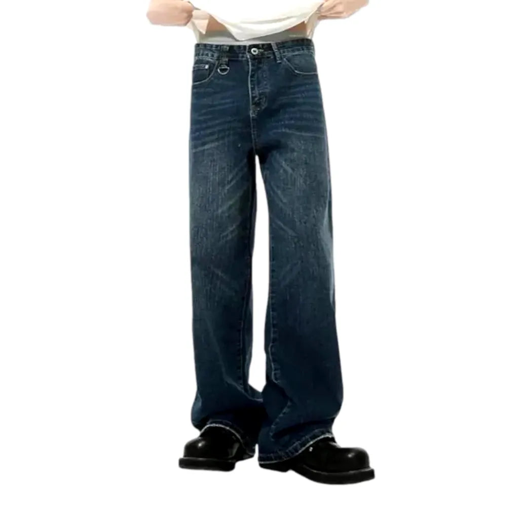 Trendy Baggy Mid-waist Jeans for Men - Blue