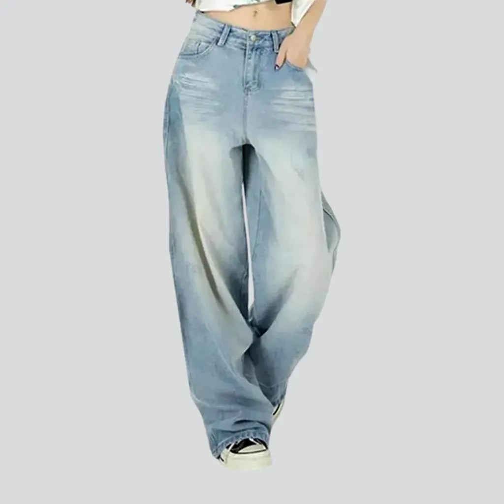 Retro pattern slouchy fit jeans for women