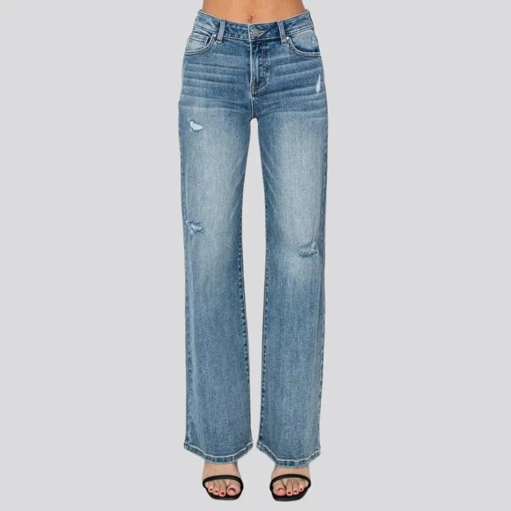 Wide-leg women's mid-waist jeans