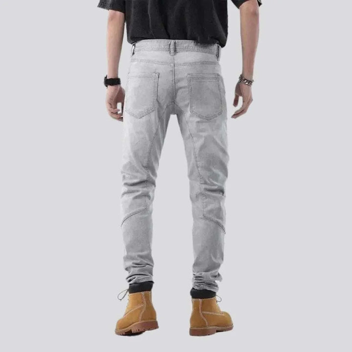 Light grey men's patchwork jeans