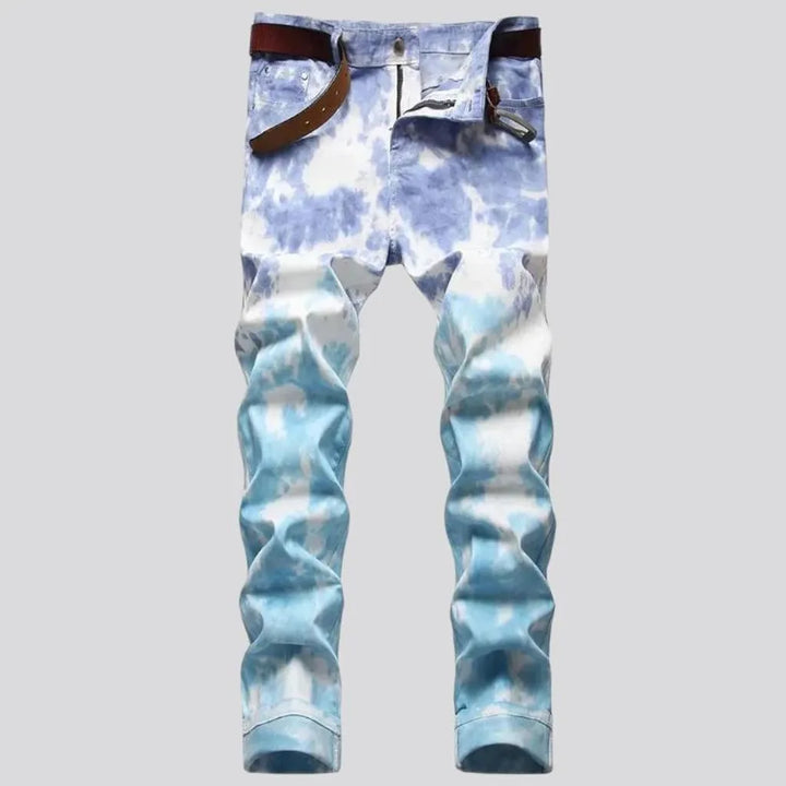 Mid-waist tie-dyed jeans
 for men