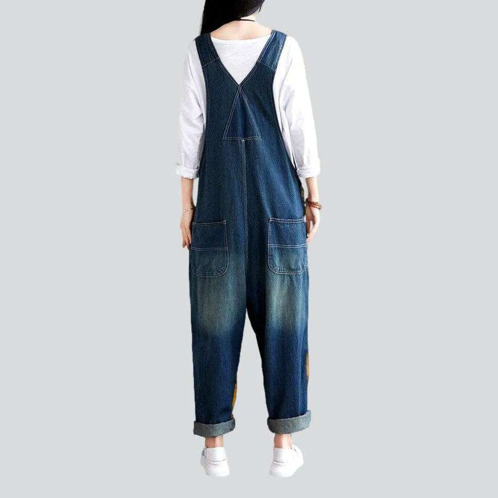 Women's denim embroidered overall