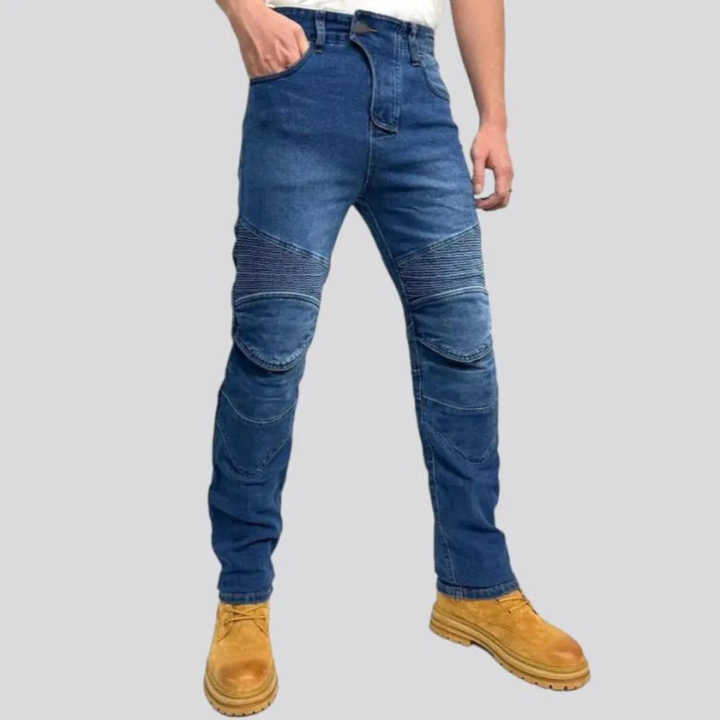 High-waist slim men's biker jeans