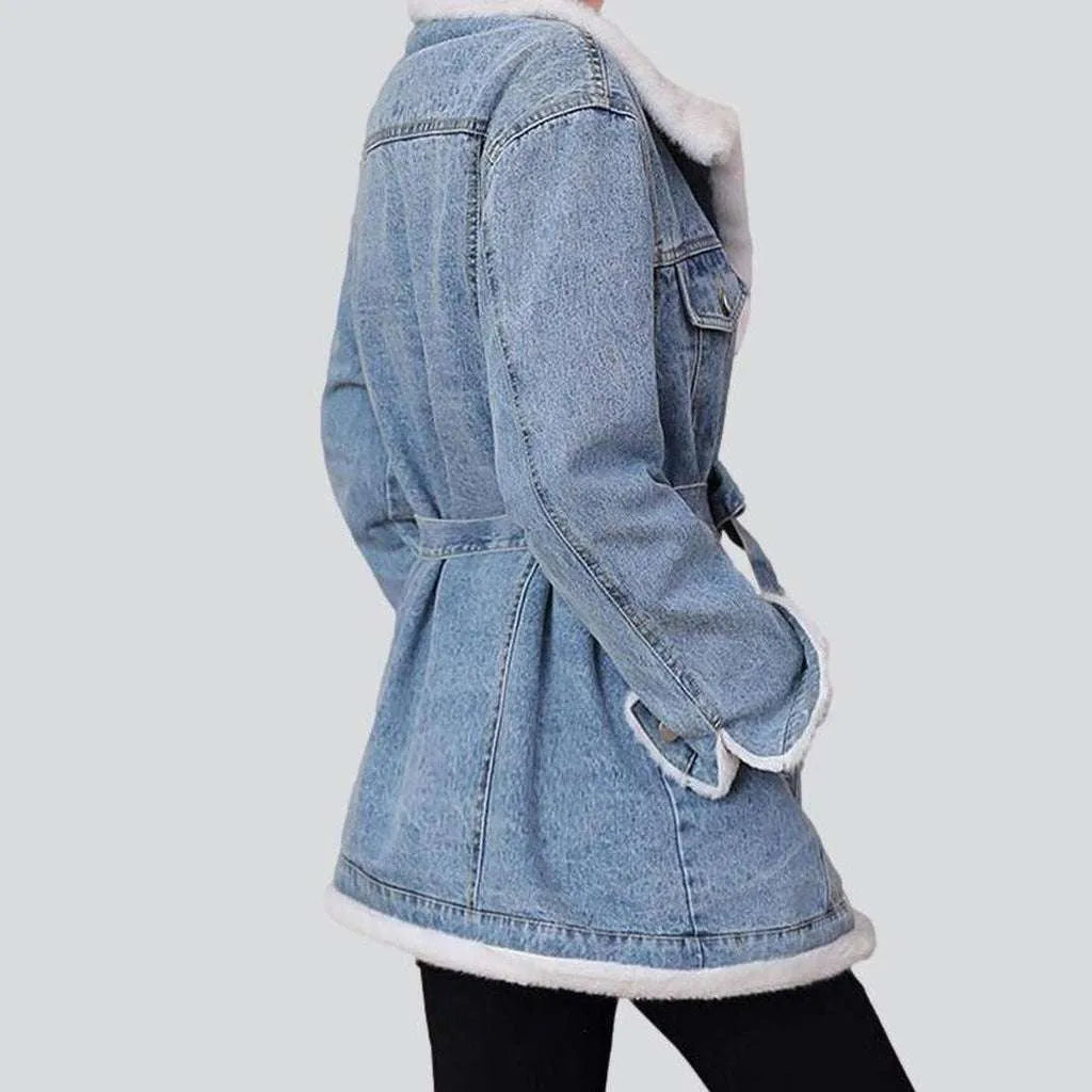 Mini denim coat with fur