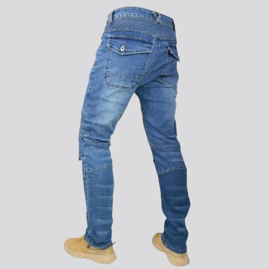 Stonewashed back men's riding jeans