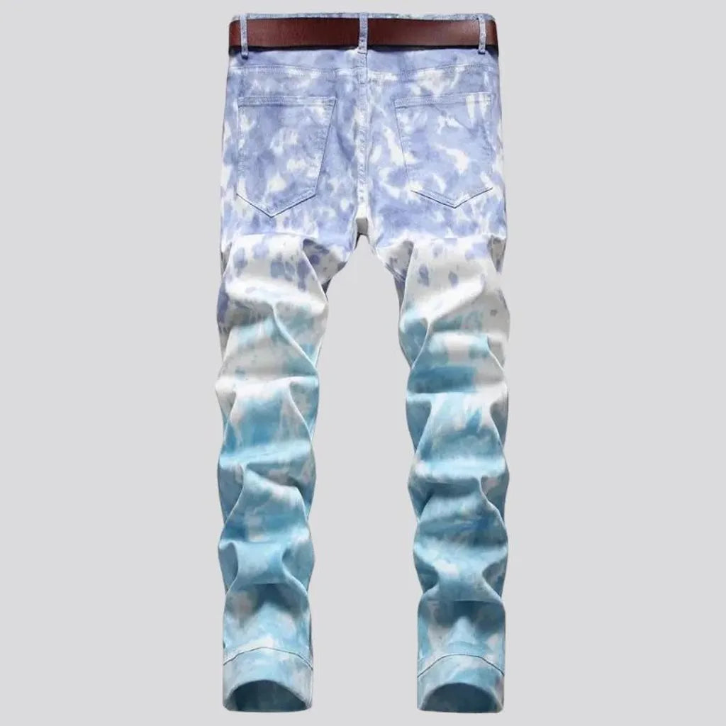 Mid-waist tie-dyed jeans
 for men