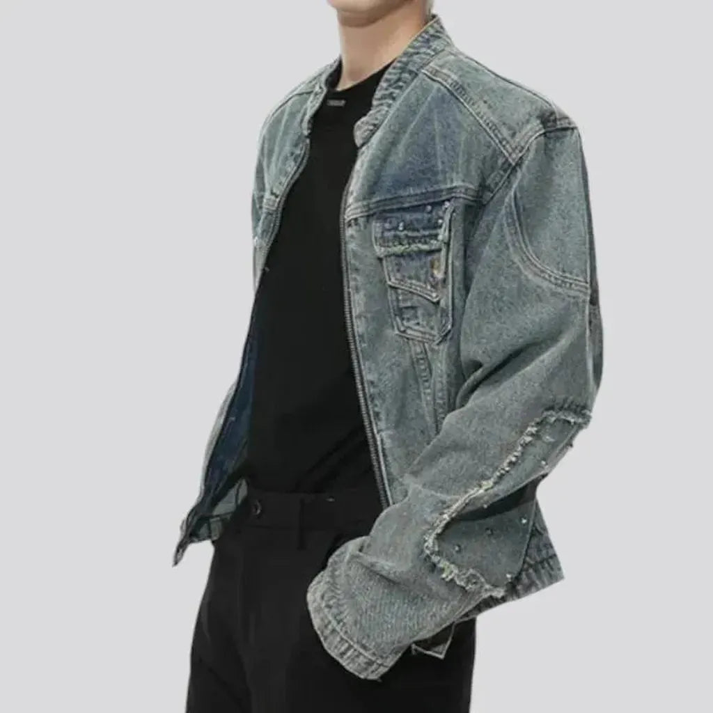 Round-collar men's jeans jacket