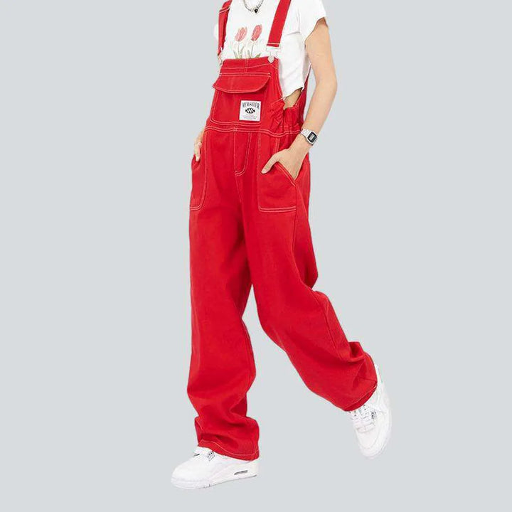 Red baggy women's denim dungaree