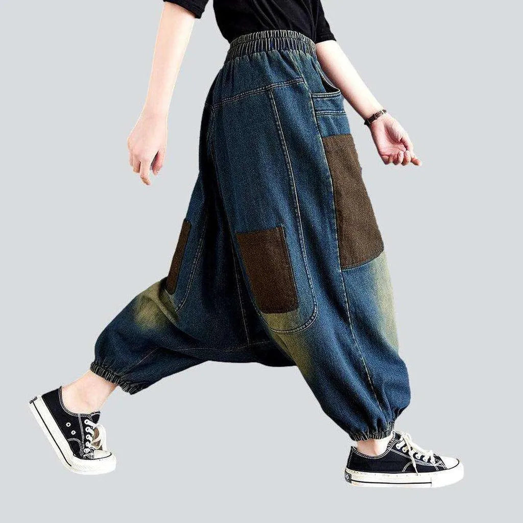 Patchwork women's harem denim pants